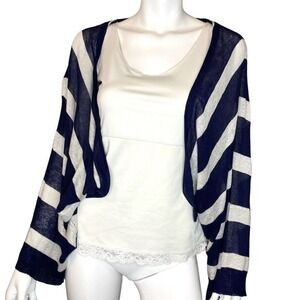 Anthropologie- Moth Navy Striped Lightweight Shrug Size‎ S Petite Linen Blend